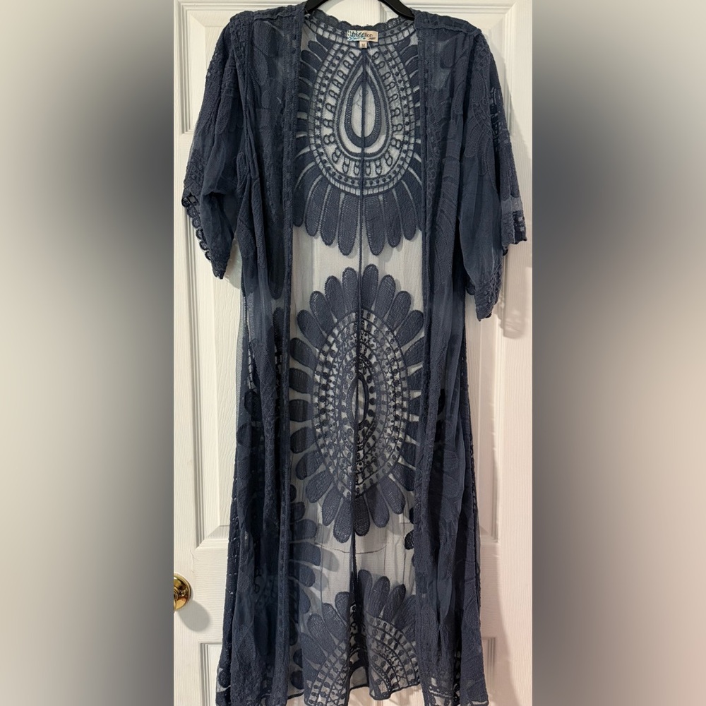 Navy Sheer Lace Kimono